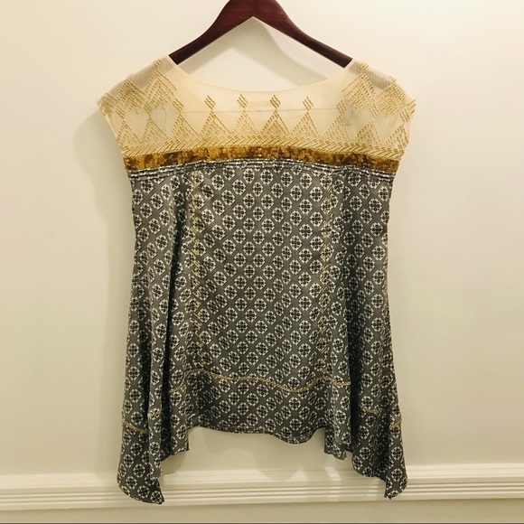 Anthropologie Floreat Gold Stream Sequin Tank small Swing Top sequins embroidery - Picture 3 of 13